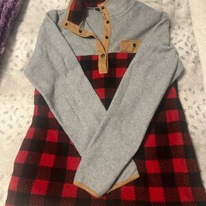 Simply Southern Red and Gray Plaid Women's Sweater